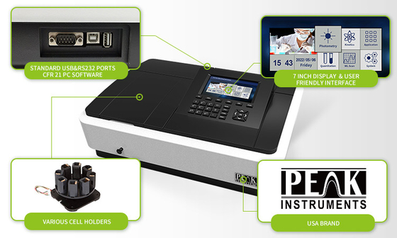 1nm UV/VIS spectrophotometer met stralingslicht≤0,05%T 220 en 190-1100nm golflengtebereik